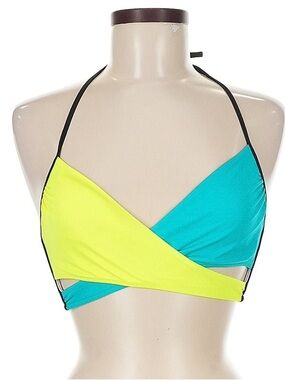 PINK Victoria's Secret Neon Lime & Aqua Wrap-Front Halter Bikini Top